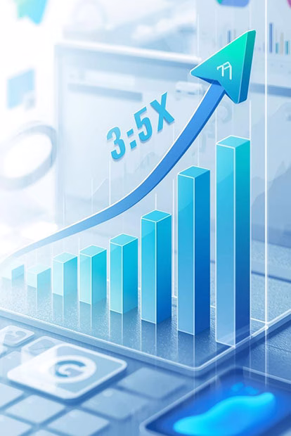 Google Ads management dashboard displaying conversion optimization metrics, PPC campaign performance, and ROI analytics for search advertising
