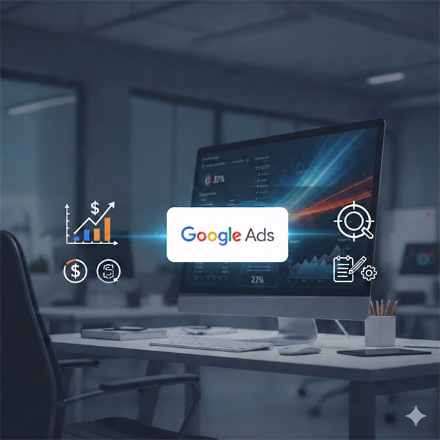 Google Ads dashboard showing successful PPC campaigns with high conversion rates and ROI metrics