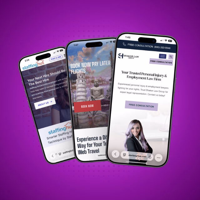 Mobile screenshot showing custom web design and development services for business websites