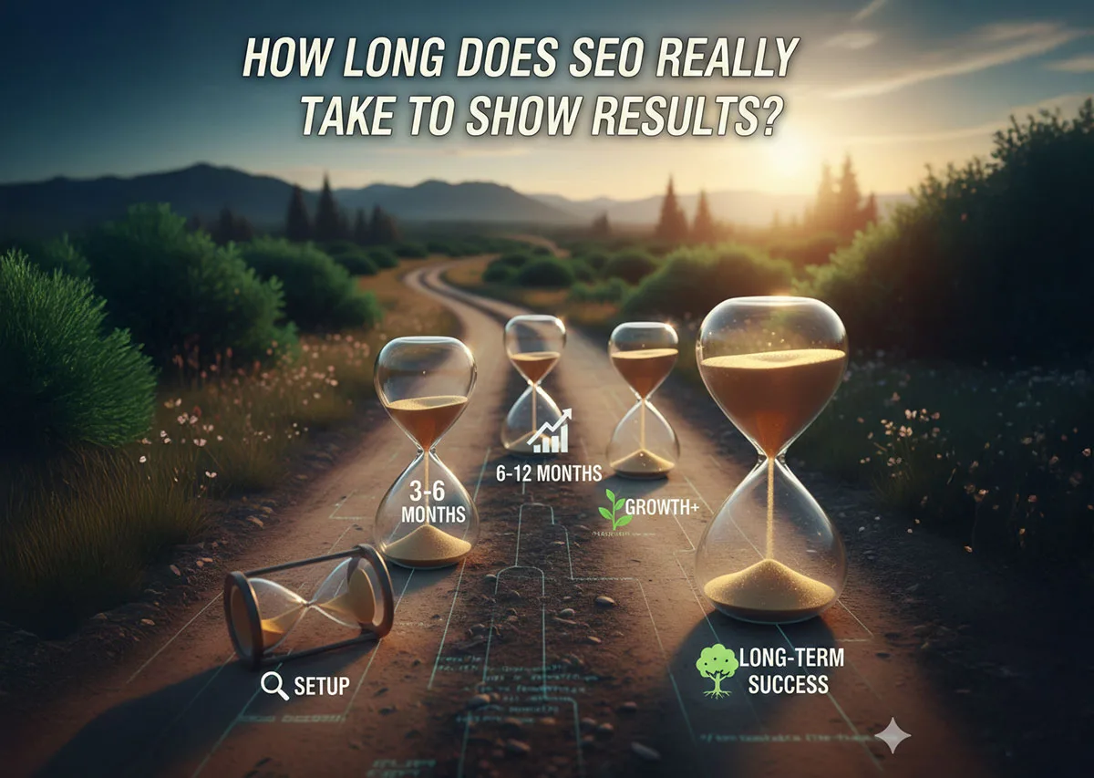 A digital marketing timeline chart illustrating how long SEO takes to show measurable results, presented by Los Angeles SEO company