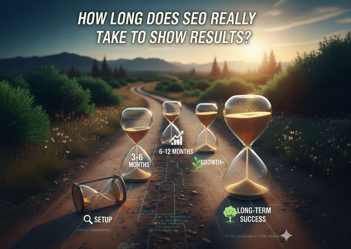 A digital marketing timeline chart illustrating how long SEO takes to show measurable results, presented by Los Angeles SEO company