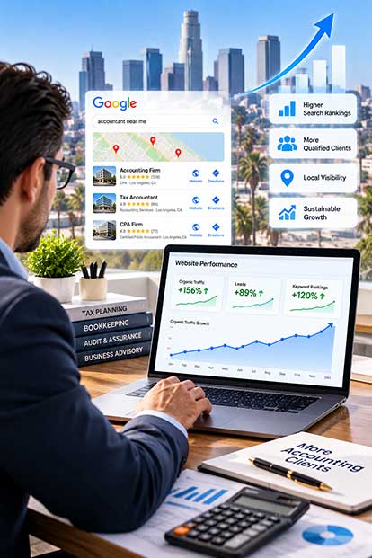 Accounting SEO services for accountants and CPA firms featuring local search visibility, higher rankings and qualified client growth