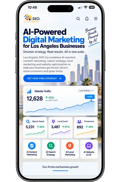 AI-powered digital marketing for Los Angeles businesses combining content marketing, search strategy, local marketing and website optimization