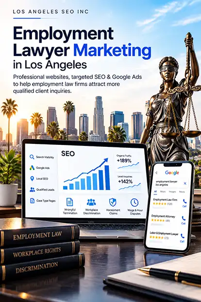 Employment lawyer marketing in Los Angeles featuring SEO, Google Ads, local search and digital marketing for employment law firms