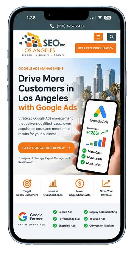 Google Ads management in Los Angeles featuring campaign strategy, conversion tracking and lead generation