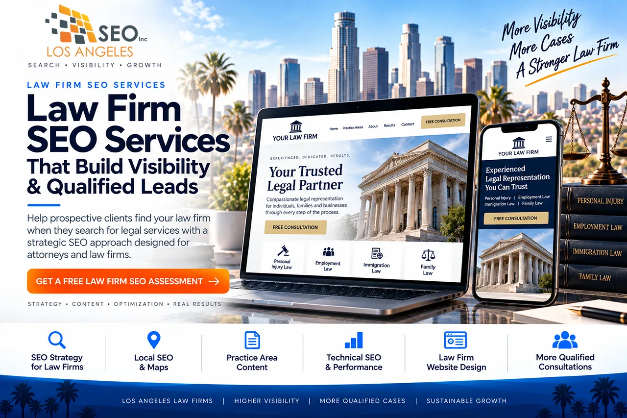 Law firm SEO services featuring local search, practice area content, technical SEO and website optimization to generate qualified legal leads