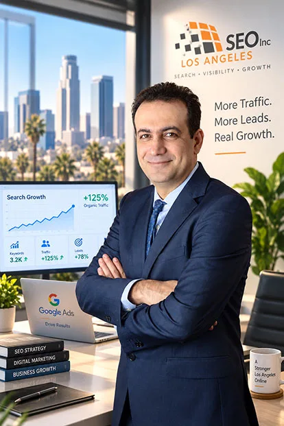 Los Angeles SEO Inc founder in a Los Angeles office focused on SEO, search visibility and business growth