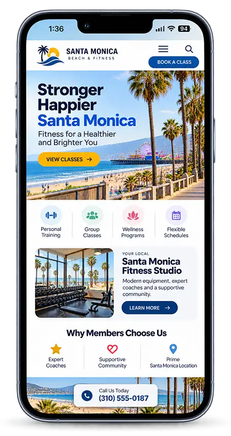 Mobile website example representing SEO, web design and conversion strategy for a Santa Monica business